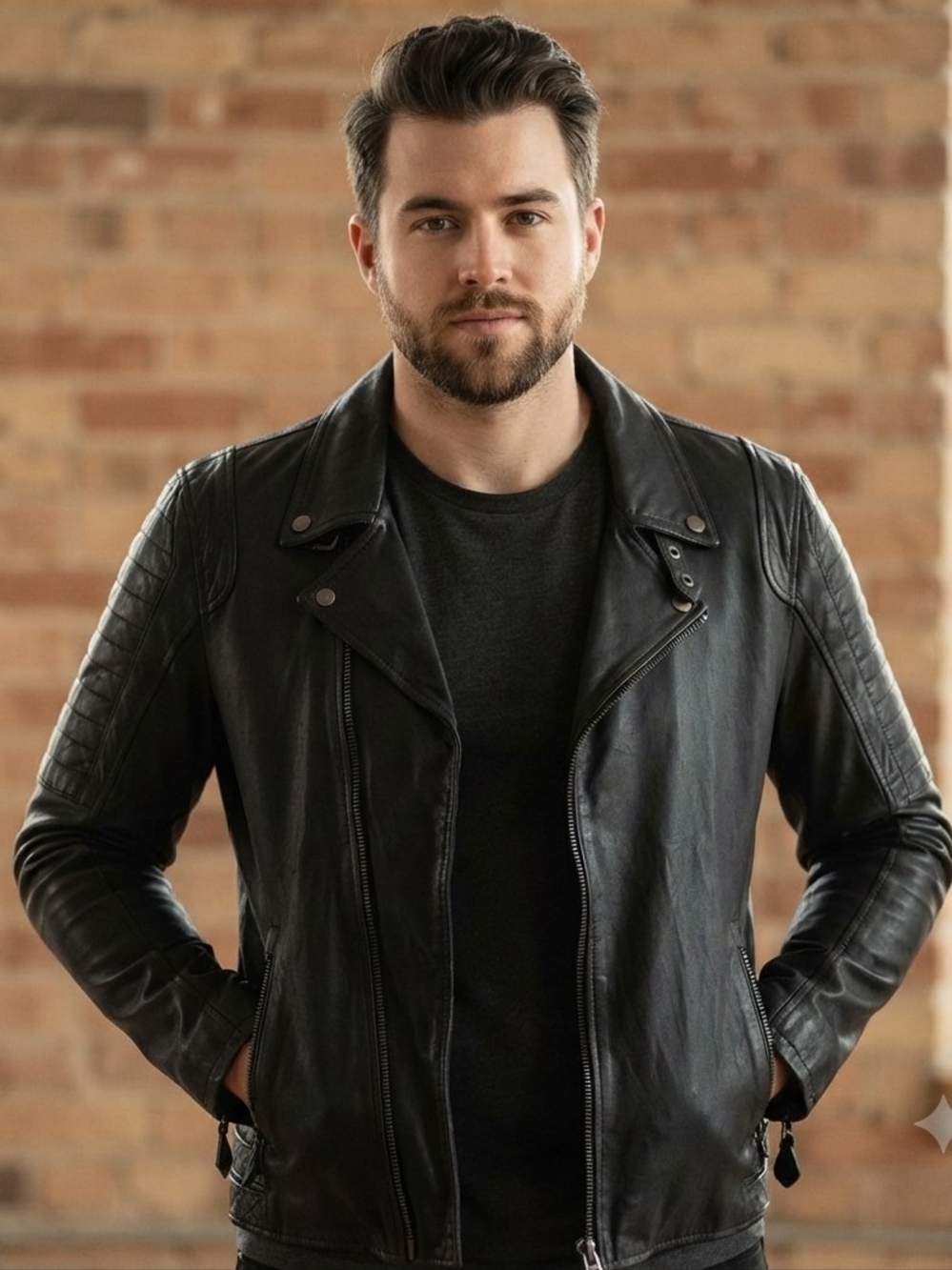 Danier Genuine Leather & Cotton Blend Biker Jacket – Size 42-44 (Large)